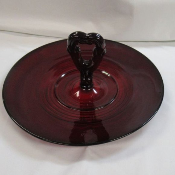 Paden City Glass Ruby Red PENNY LINE 10 1/4 Inch Center Handled Server Tray - Picture 2 of 5